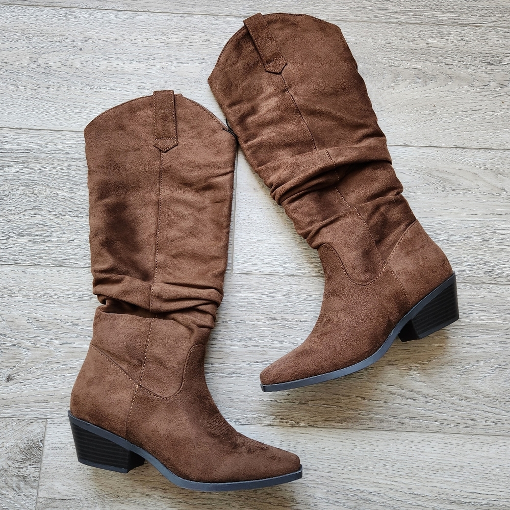 Soda Gridley Brown Western Cowboy Boots Womens 7m Slouchy Embroidered Nwt